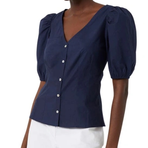 French Connection - NWT - Indigo Armina Oeganic Poplin Puff Sleeve - Size 4 - Picture 3 of 4